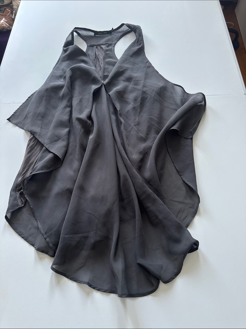 L—Doe & Rae Charcoal Gray Chiffon Racerback Camisole - Picture 1 of 11
